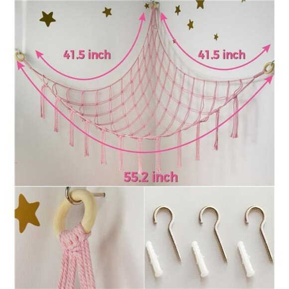 Pink Stuffed Animal Hammock Large Corner Net Toy Storage for Girls Room - Picture 5 of 7